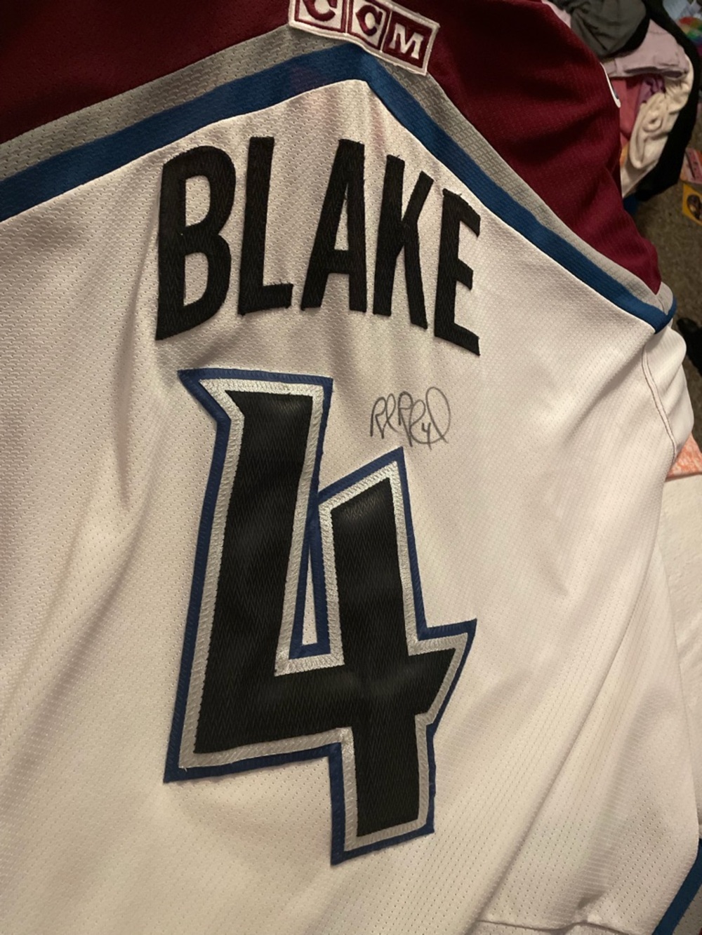 Vintage Signed CCM Rob Blake Colorado Avalanche hockey jersey. 